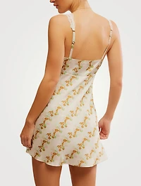 Countryside Lace-Trimmed Satin Mini Dress Floral Print