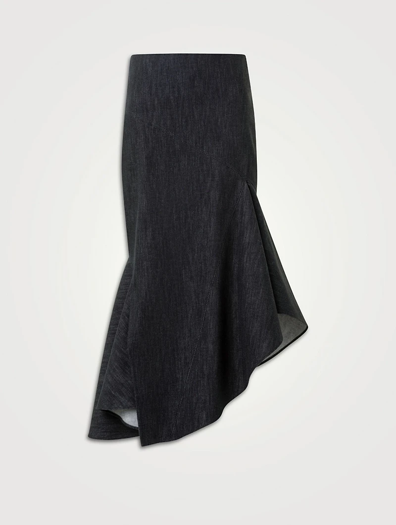 Asymmetric Denim Midi Skirt