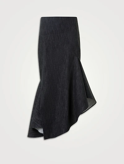 Asymmetric Denim Midi Skirt