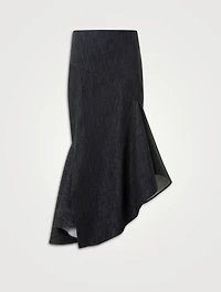 Asymmetric Denim Midi Skirt