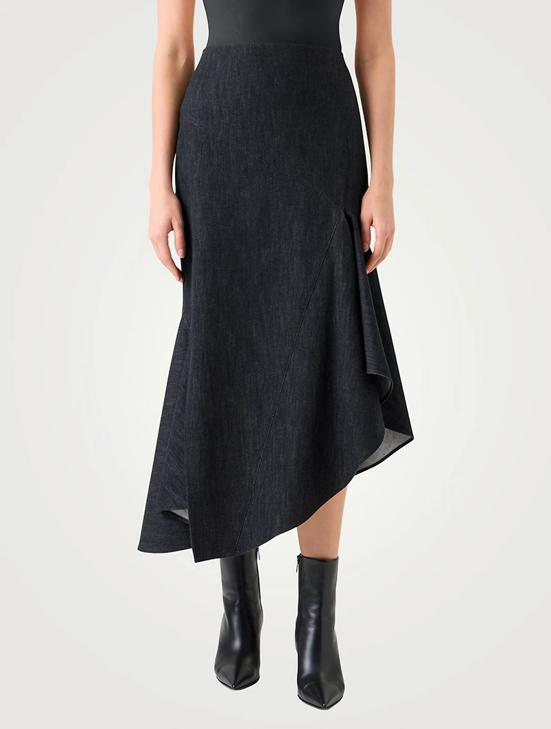 Asymmetric Denim Midi Skirt