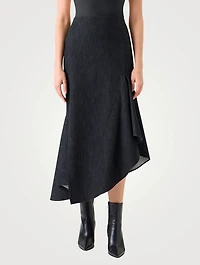 Asymmetric Denim Midi Skirt