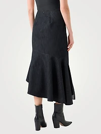 Asymmetric Denim Midi Skirt