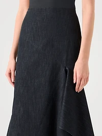 Asymmetric Denim Midi Skirt