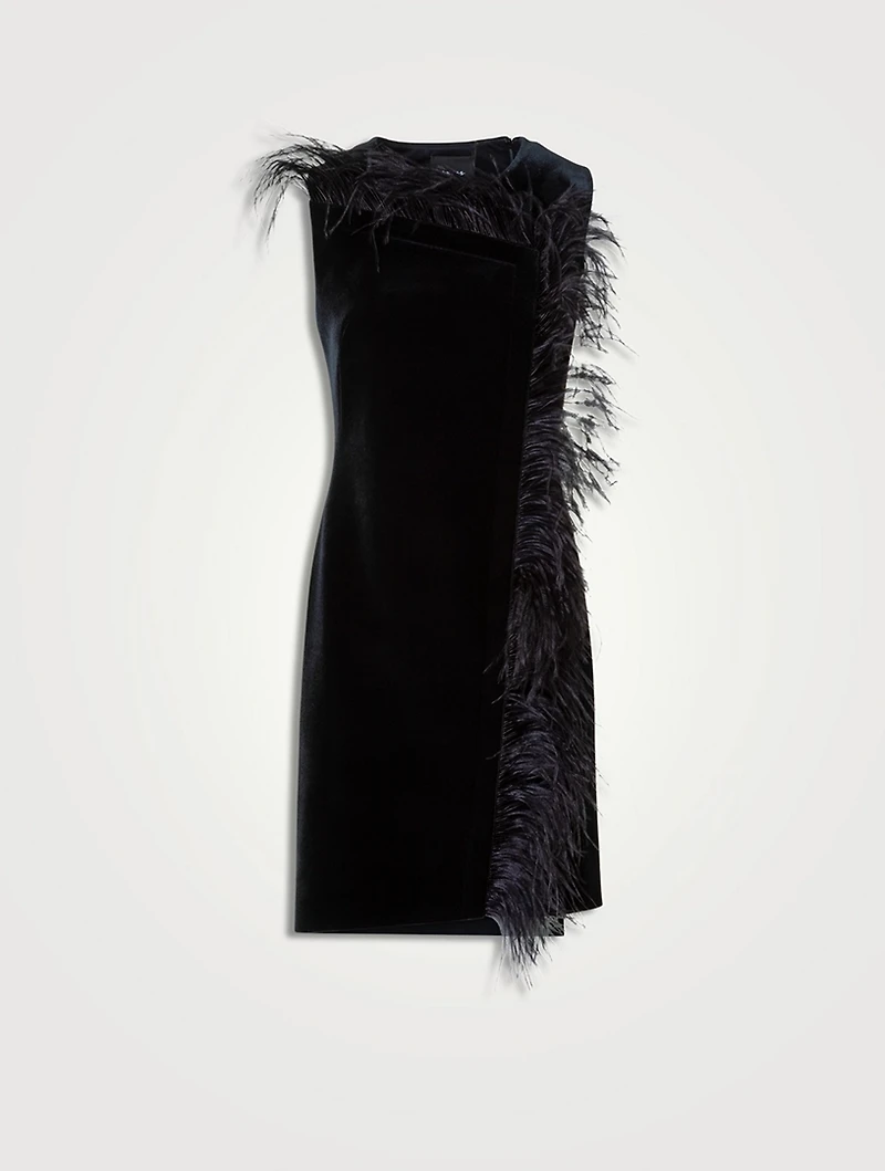 Feather-Trimmed Mini Dress