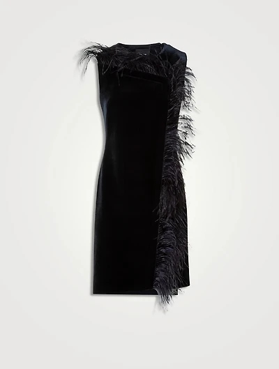 Feather-Trimmed Mini Dress