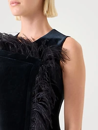 Feather-Trimmed Mini Dress