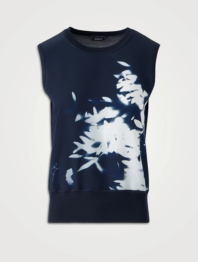 Mixed-Media Silk Top Wildflower Print