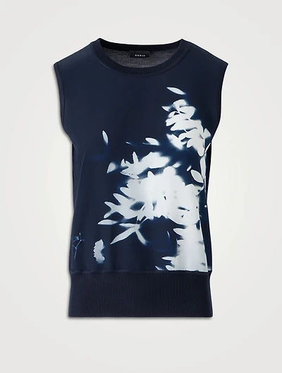 Mixed-Media Silk Top Wildflower Print