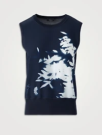 Mixed-Media Silk Top Wildflower Print