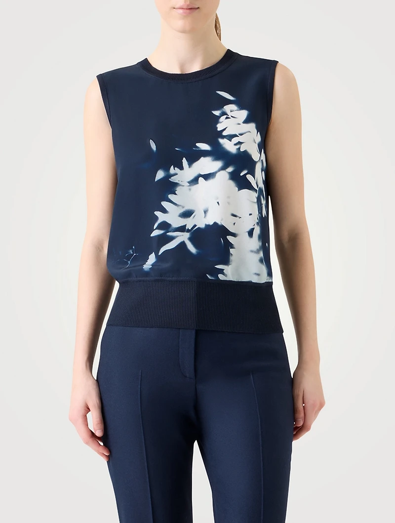 Mixed-Media Silk Top Wildflower Print