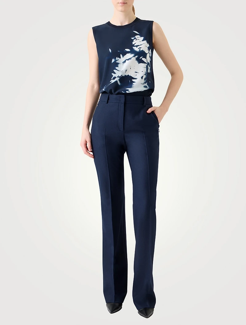 Mixed-Media Silk Top Wildflower Print