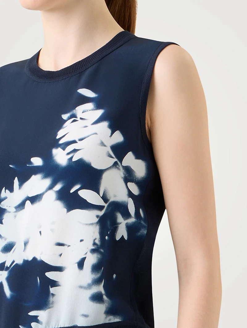 Mixed-Media Silk Top Wildflower Print
