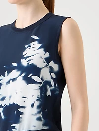 Mixed-Media Silk Top Wildflower Print