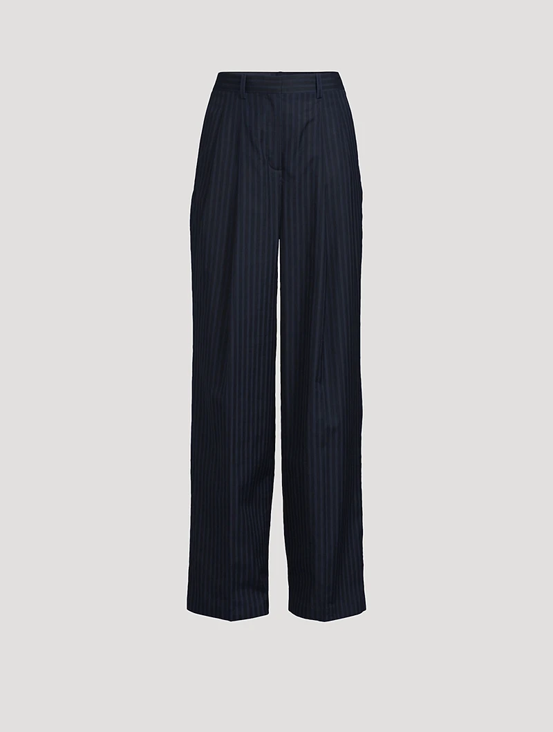 Linear Cotton Pleated Trousers