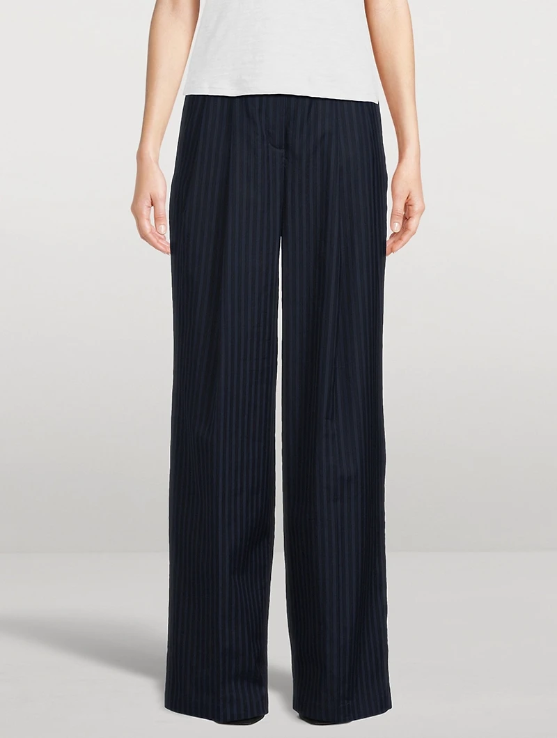 Linear Cotton Pleated Trousers