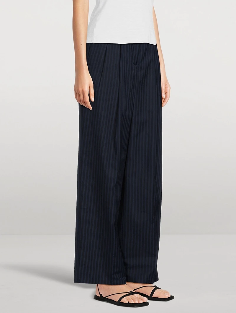 Linear Cotton Pleated Trousers