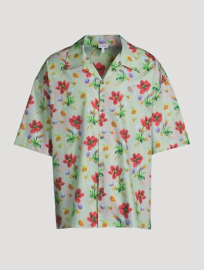 Cotton And Silk Short-Sleeve Shirt Floral Print