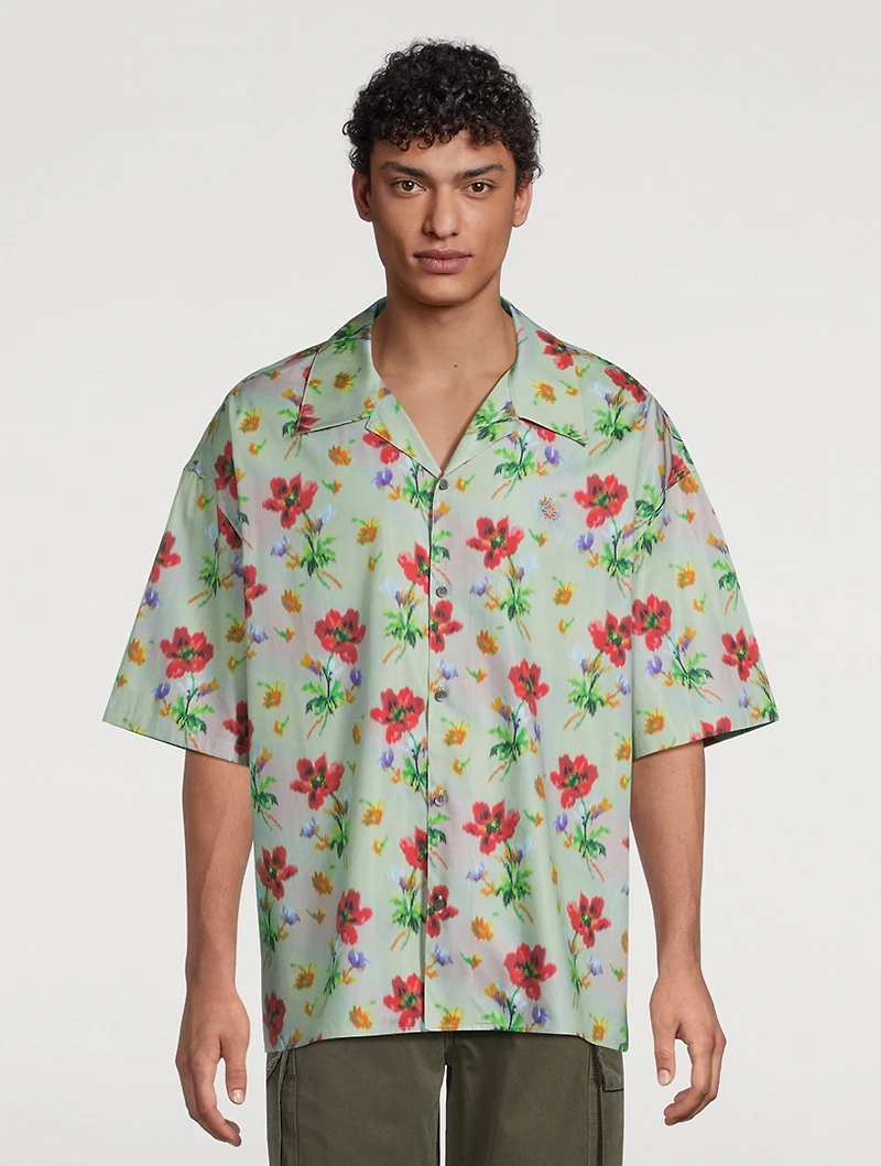 Cotton And Silk Short-Sleeve Shirt Floral Print
