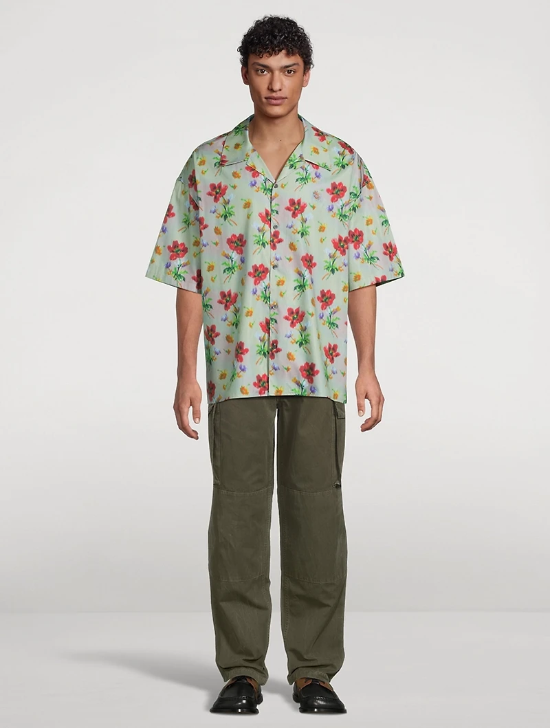 Cotton And Silk Short-Sleeve Shirt Floral Print