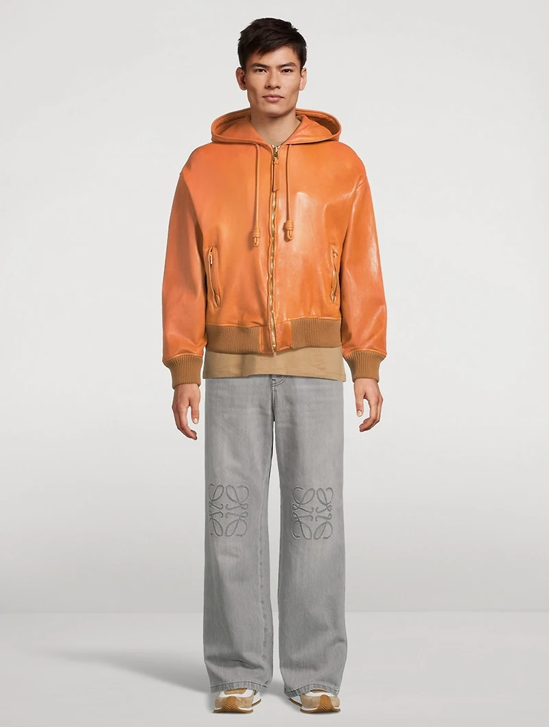 Leather Hooded Zip Jacket