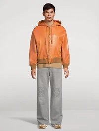 Leather Hooded Zip Jacket