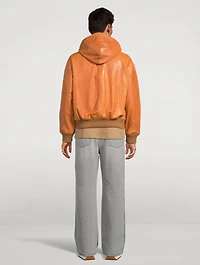 Leather Hooded Zip Jacket