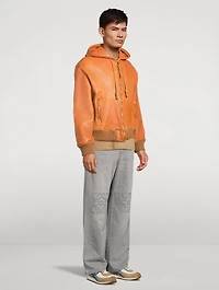 Leather Hooded Zip Jacket