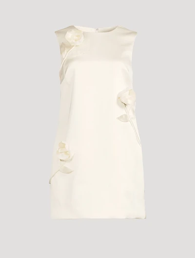 Satin Shift Dress With Floral Appliqué