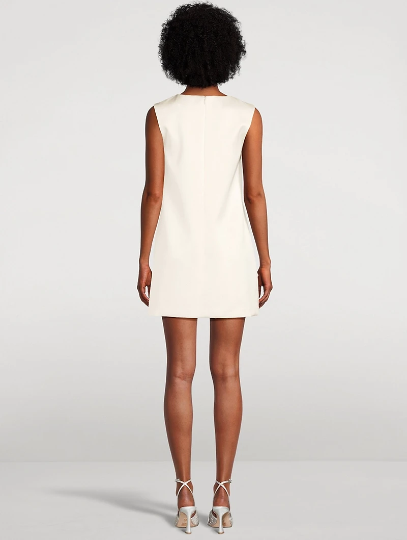 Satin Shift Dress With Floral Appliqué