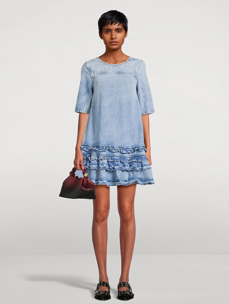 Ruffled Denim Mini Dress