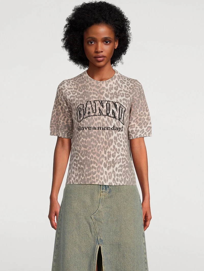 Wool-Blend T-Shirt Leopard Print