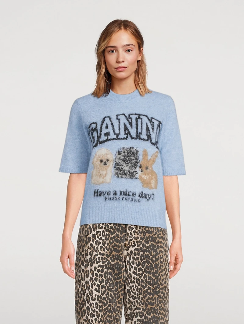 Alpaca-Blend Animals Jacquard T-Shirt