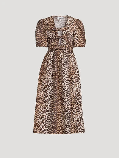 Tie-Front Midi Dress Leopard Print