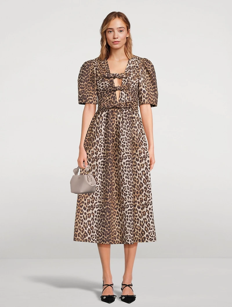 Tie-Front Midi Dress Leopard Print