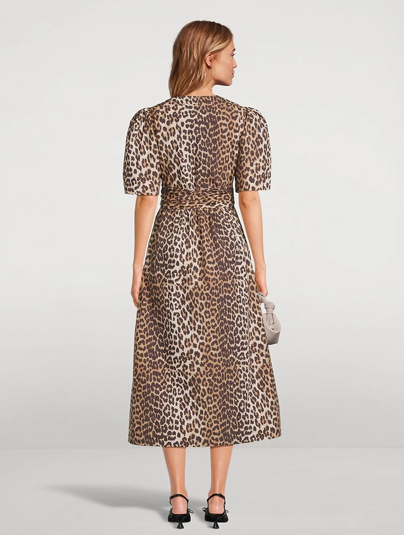 Tie-Front Midi Dress Leopard Print