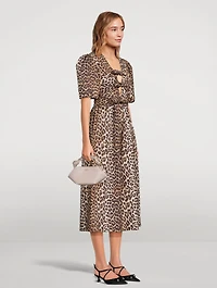 Tie-Front Midi Dress Leopard Print