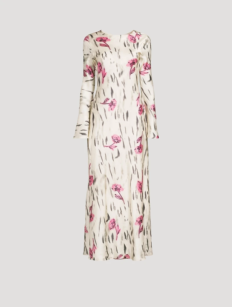 Satin Maxi Dress Floral Print