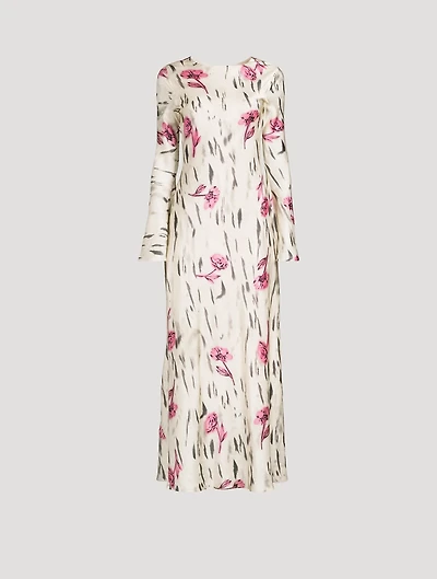 Satin Maxi Dress Floral Print