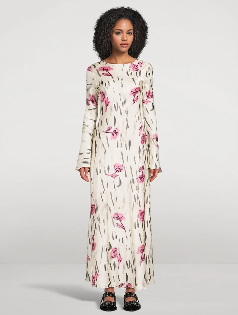 Satin Maxi Dress Floral Print