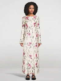 Satin Maxi Dress Floral Print