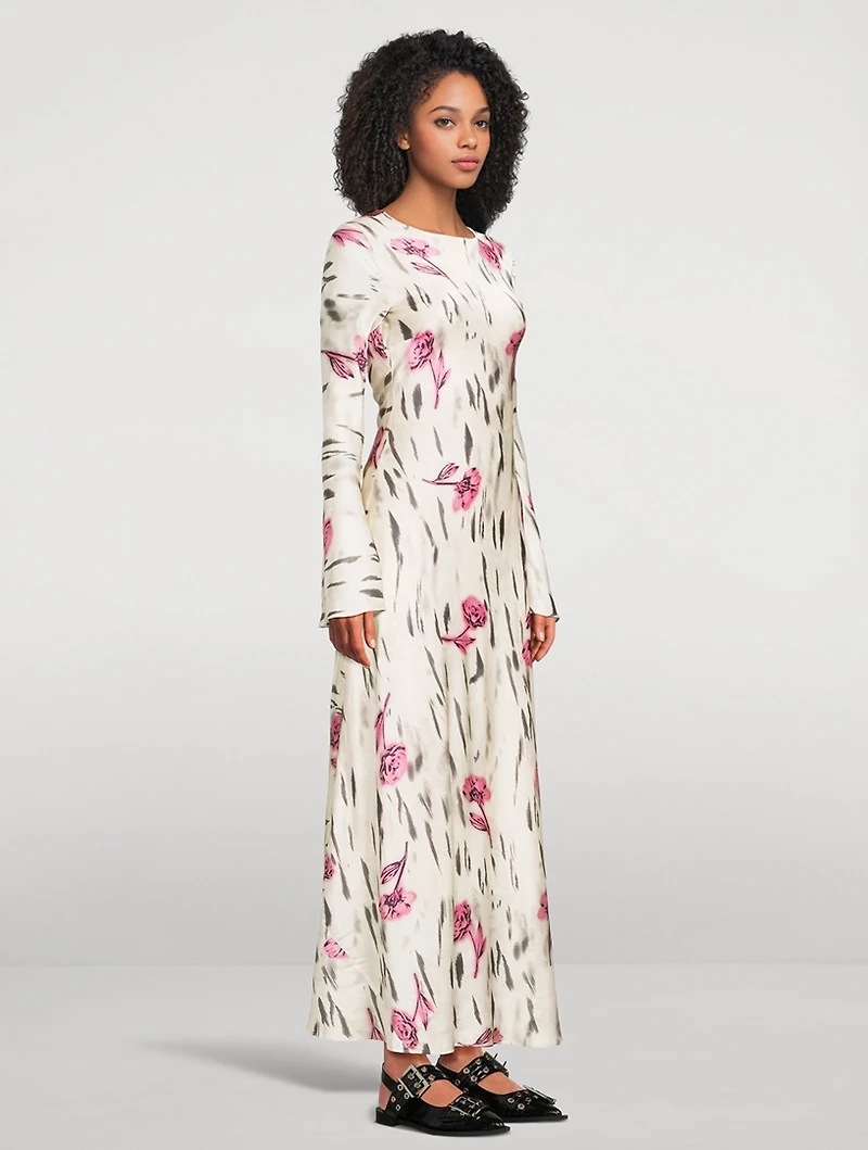 Satin Maxi Dress Floral Print