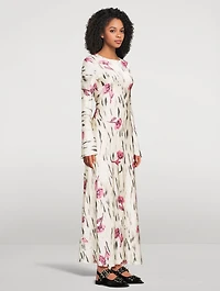 Satin Maxi Dress Floral Print