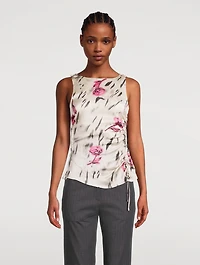 Side-Tie Satin Blouse Floral Print