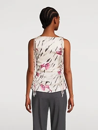Side-Tie Satin Blouse Floral Print
