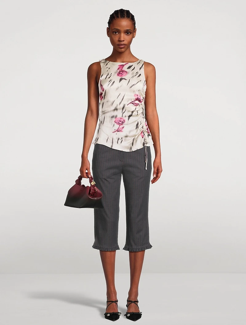 Side-Tie Satin Blouse Floral Print