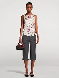 Side-Tie Satin Blouse Floral Print