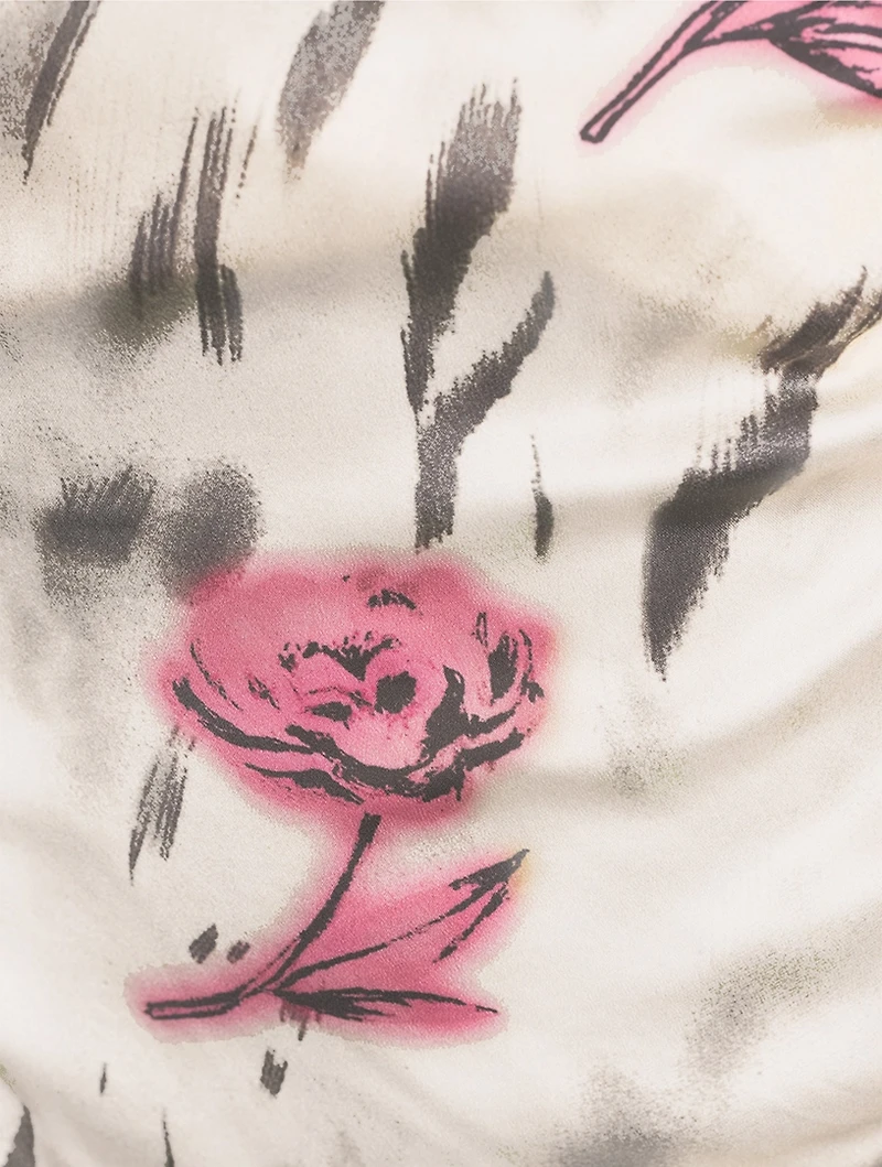 Side-Tie Satin Blouse Floral Print