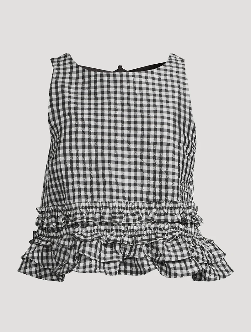 Crinkled Blouse Gingham Print