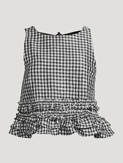 Crinkled Blouse Gingham Print